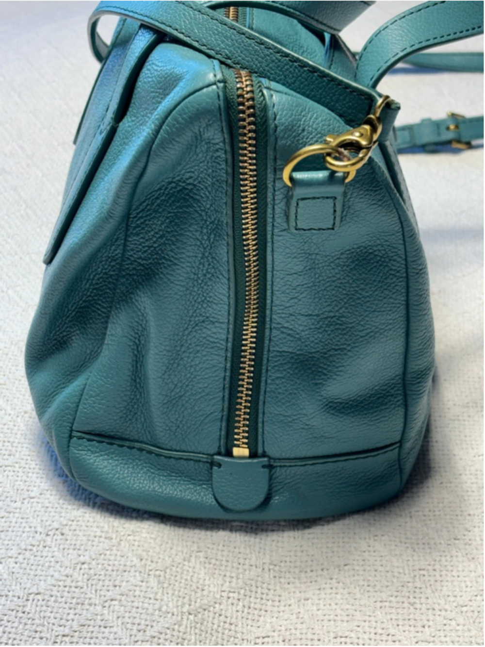 RARE Fossil Genuine Leather Sydney Satchel in Teal Blue/Green GUC - Picture 4 of 14